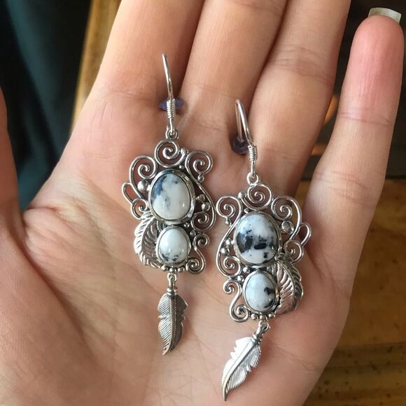 White Buffalo Sterling Silver Dangle Earrings - Picture 7 of 7